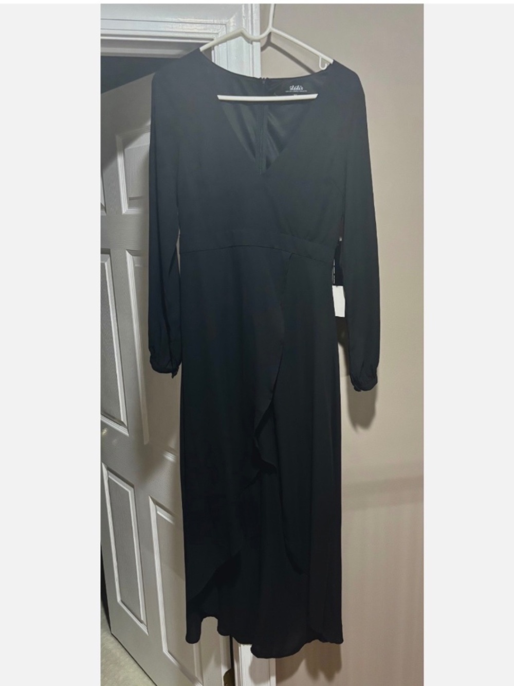 NEW TAGS LULUS BLACK EVENING DRESS LONG SLEEVE BALLOON MAXI HIGH LOW MEDIUM $88